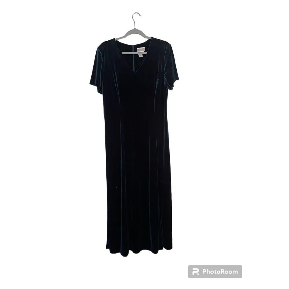 Vintage 90s hunter green velour maxi dress size xl